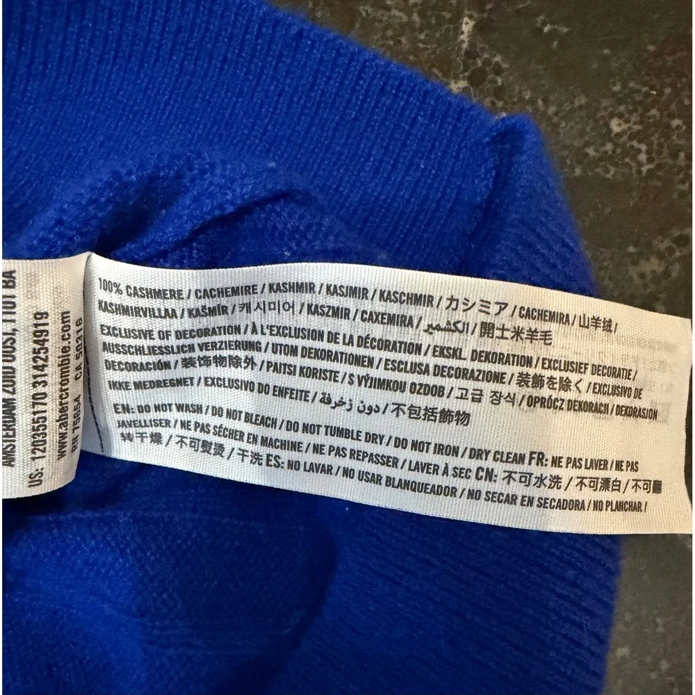 Abercrombie & Fitch Mens L 100% Cashmere Cable Knit Sweater Blue Moose Crewneck